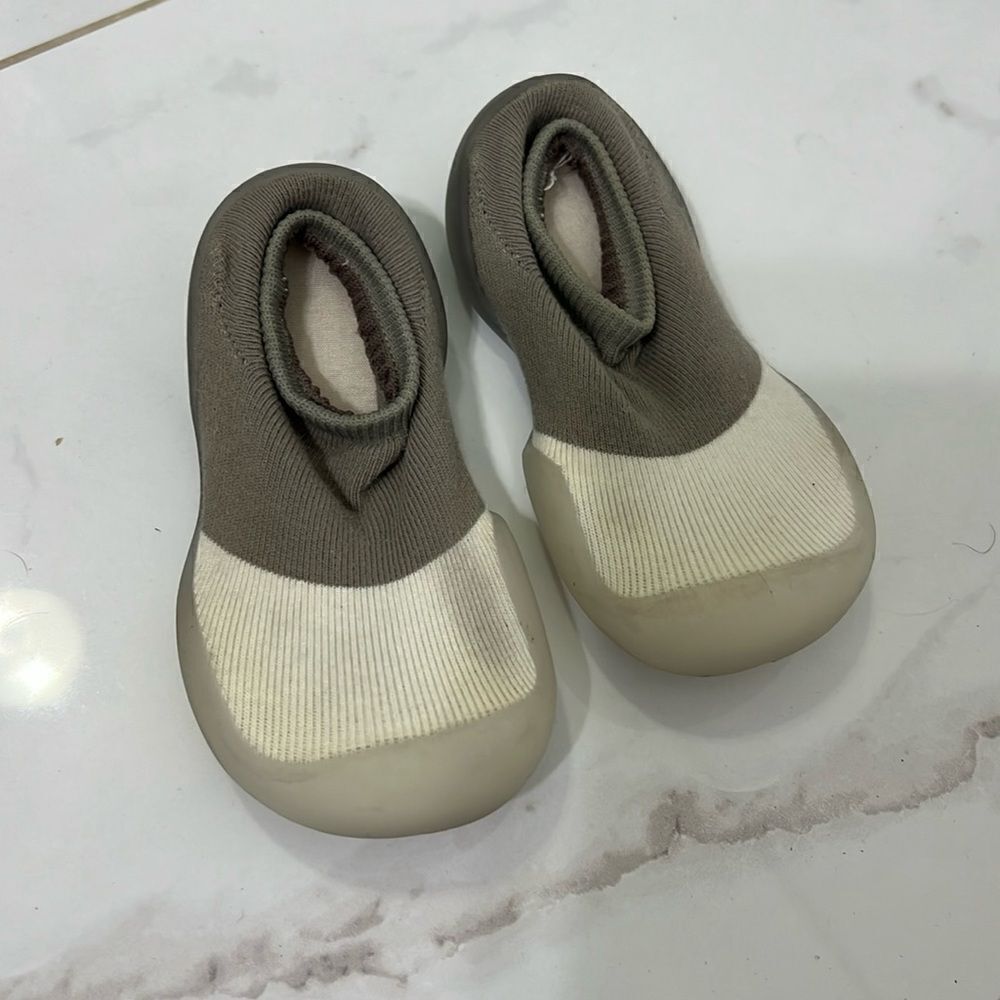 Baby Slip in Shoes - Walking Shoes - Tan and White Cute Little Walker Shoes